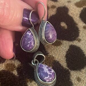 New Boutique Purple and Silver Earrings with Intricate Metalwork